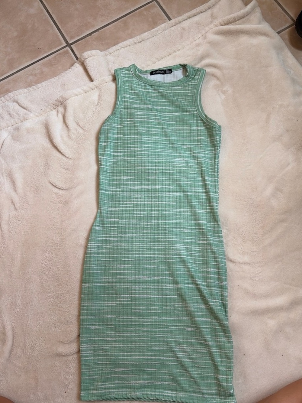 Boohoo Mint Green Ribbed Sleeveless Midi Dress